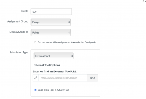 screenshot for adding external link assignments